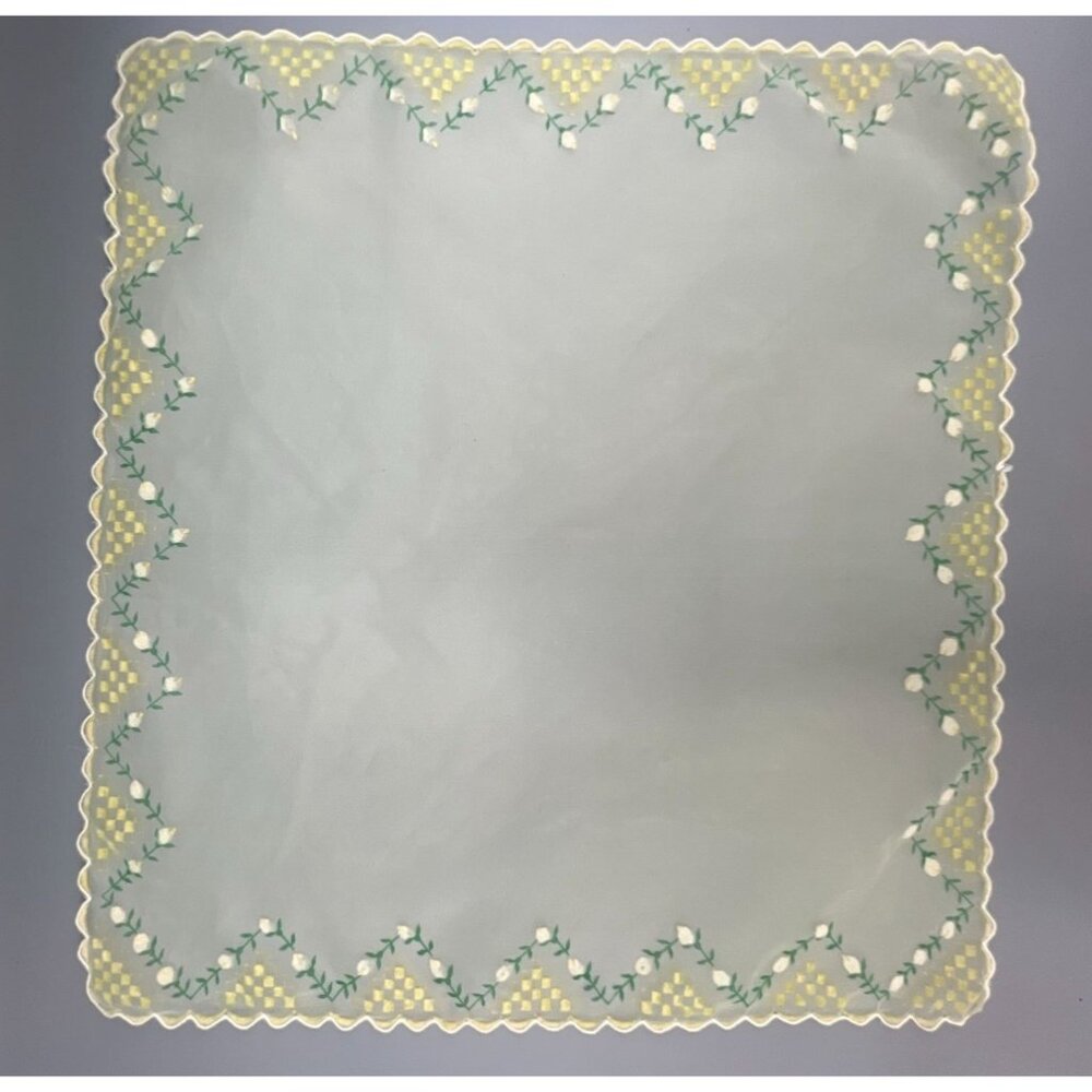 Sheer Hanky Yellow White Rose Rolled Hem Bridal Handkerchief Square 14" Delicate - Picture 10 of 10